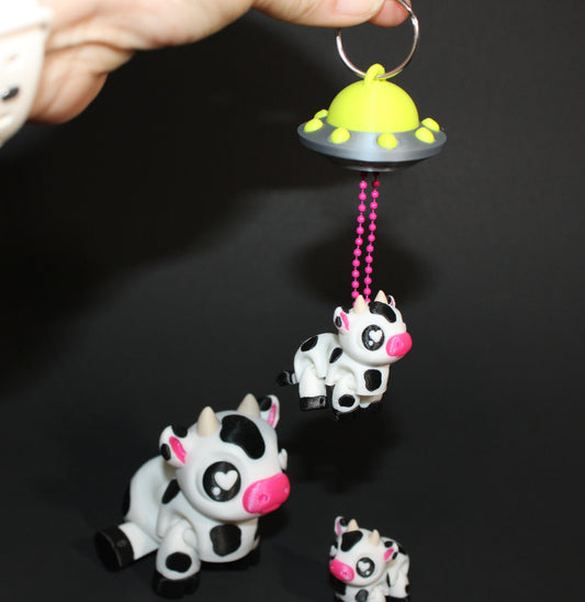 Little Moo with UFO Keychain Options - 3D Printed Articulated Fidget Toy