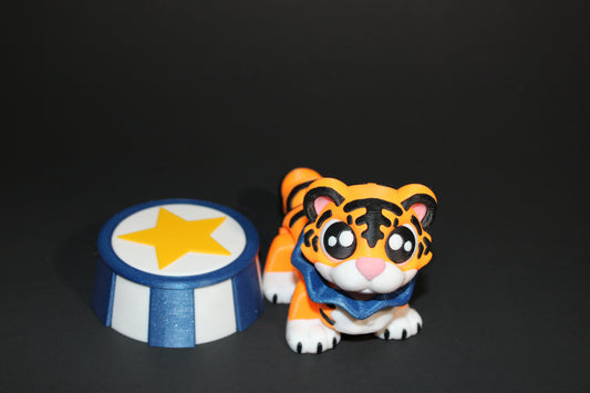 Flexi Circus Tiger 2.75 tall x 5 inches long with Prop Options: 3D Printed Fidget Toy - Wonderland 3D Printing 
