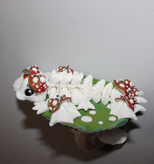 Mini Mushroom Dragon with Mushroom Shelf Options-3D Printed Articulated Fidget Toy