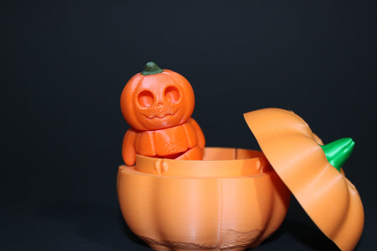 Pumpkin Mini with Pumpkin Container 2.5 inches tall-3D Printed Articulated Fidget Toys - Wonderland 3D Printing 