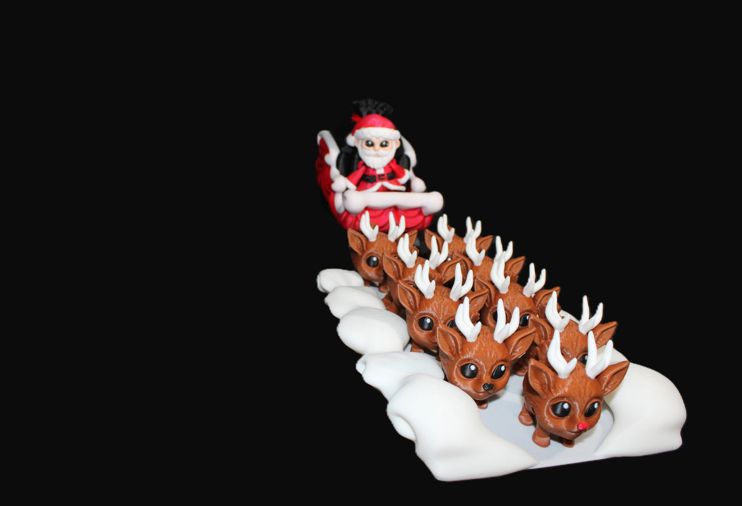 3D Printed Santa Sleigh Scene: Includes 8 Reindeer Pufflings and 1 Rudolph Puffling Christmas Decor - Wonderland 3D Printing 