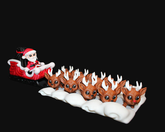 3D Printed Santa Sleigh Scene: Includes 8 Reindeer Pufflings and 1 Rudolph Puffling Christmas Decor - Wonderland 3D Printing 