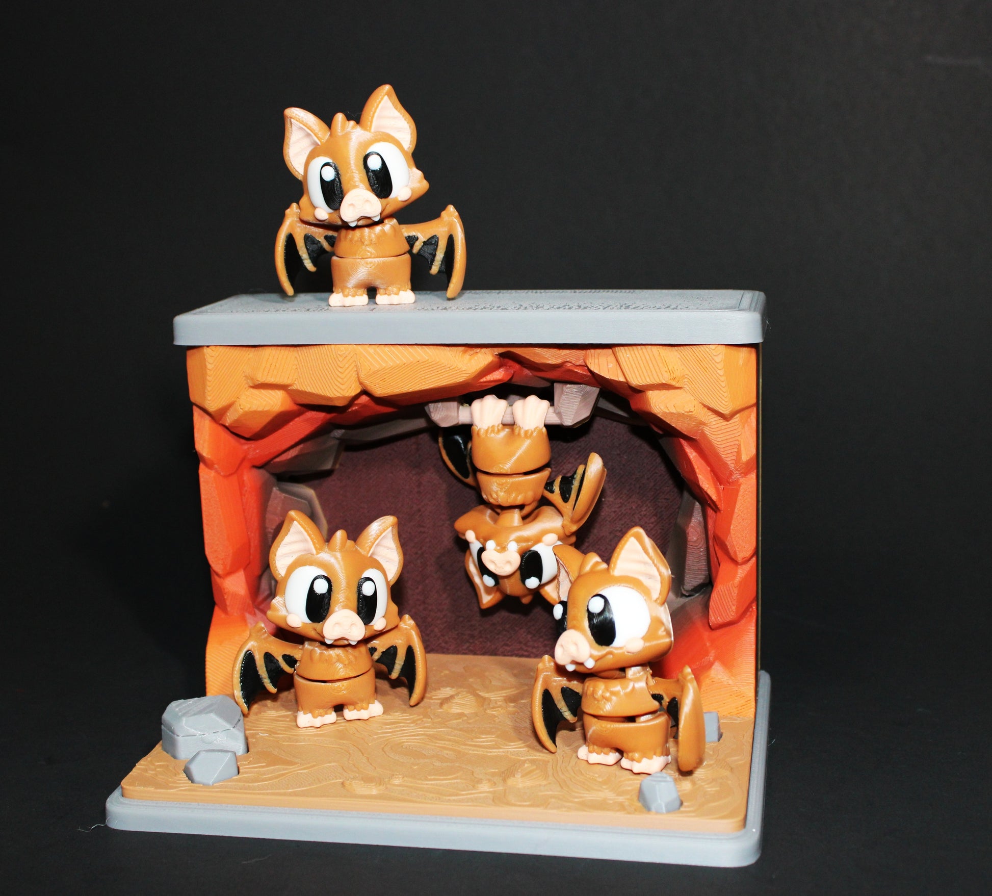 3D Printed Bat Cave Set: Includes 3 Standing Bats and 1 Hanging Bat- Fidget Toy - Wonderland 3D Printing 