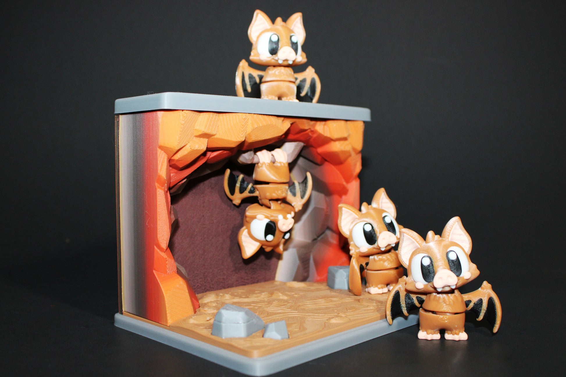 3D Printed Bat Cave Set: Includes 3 Standing Bats and 1 Hanging Bat- Fidget Toy - Wonderland 3D Printing 