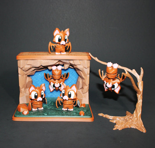 3D Printed Bat Cave Set: Includes 3 Standing Bats and 1 Hanging Bat- Fidget Toy - Wonderland 3D Printing 