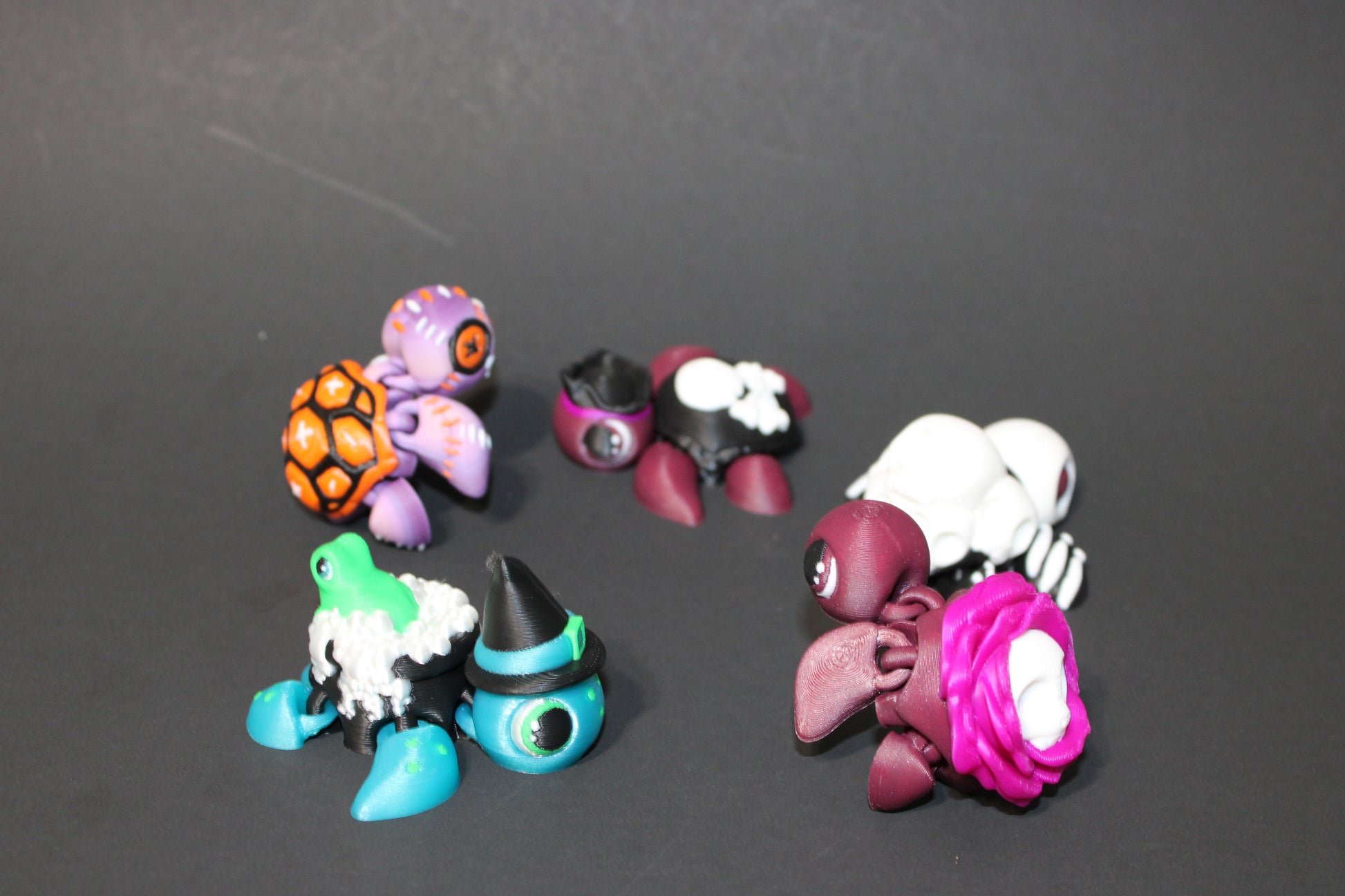 3D Printed Articulated Turtle Fidget Toy - Spooky Styles 2.5 inches - Wonderland 3D Printing 