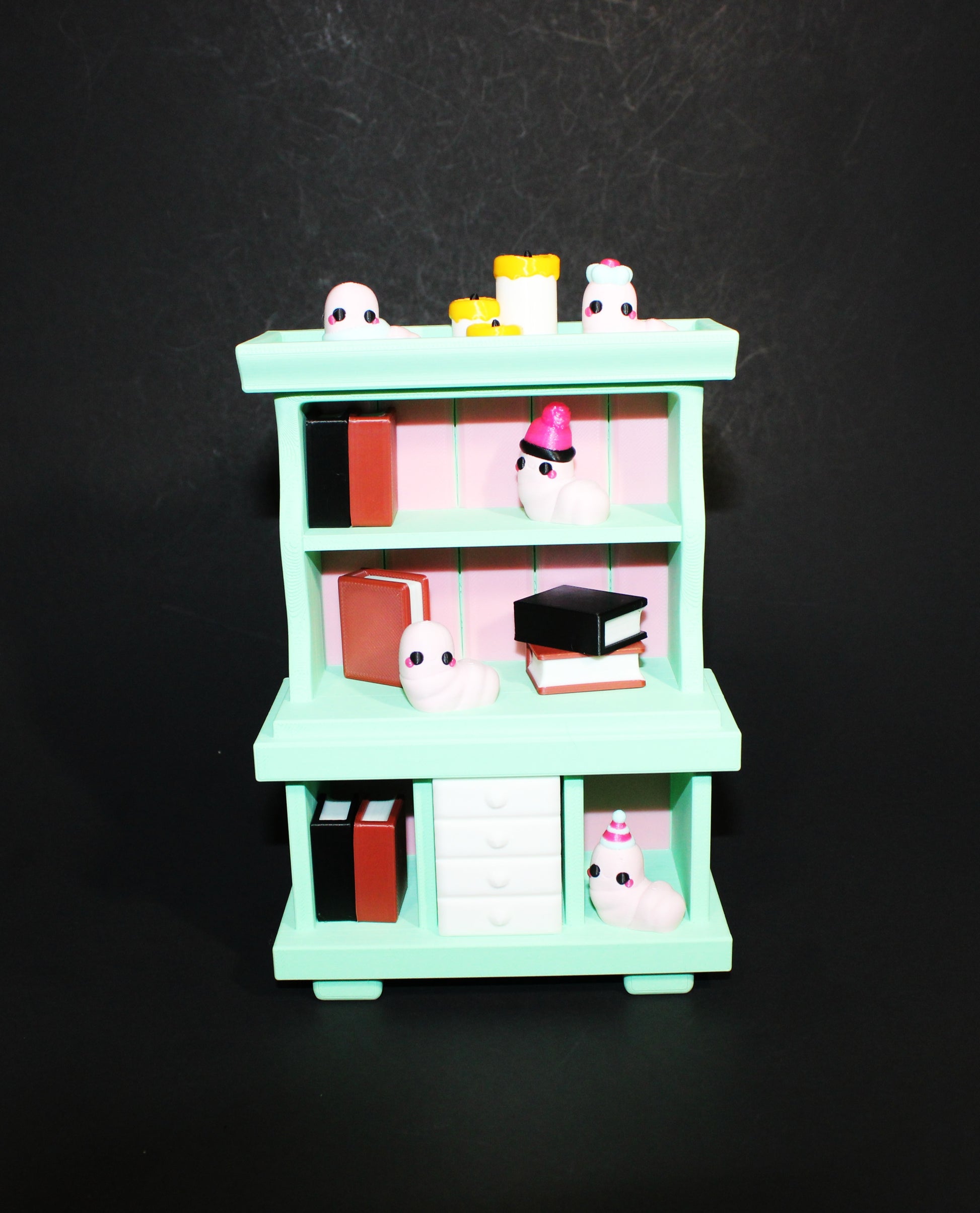 3D-Printed Bookworm Hutch – Includes Worms, Books, a Hutch, and a Candle. - Wonderland 3D Printing 