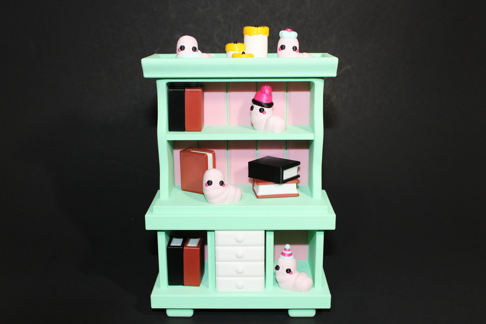 3D-Printed Bookworm Hutch – Includes Worms, Books, a Hutch, and a Candle. - Wonderland 3D Printing 