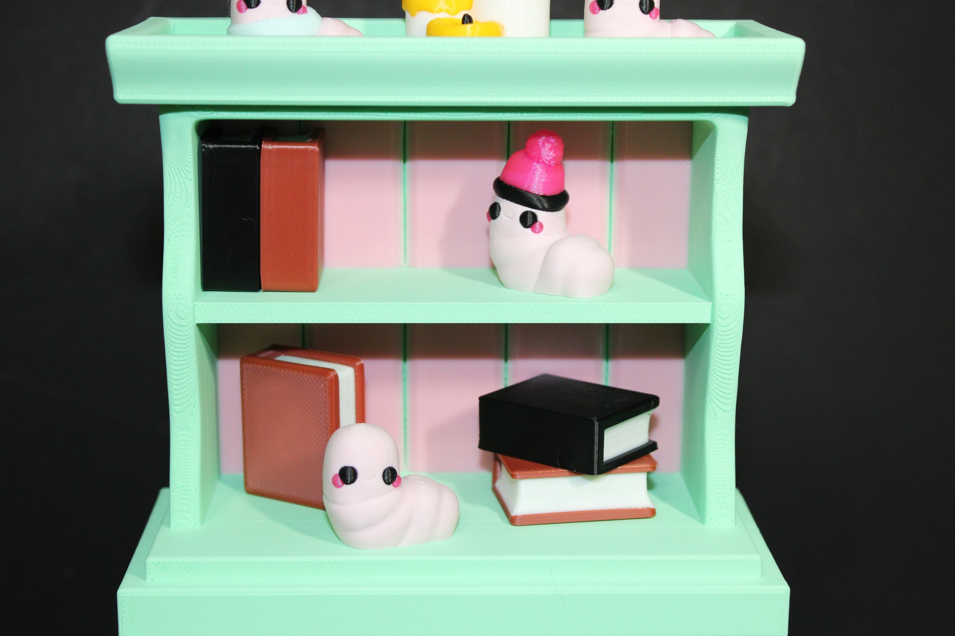 3D-Printed Bookworm Hutch – Includes Worms, Books, a Hutch, and a Candle. - Wonderland 3D Printing 