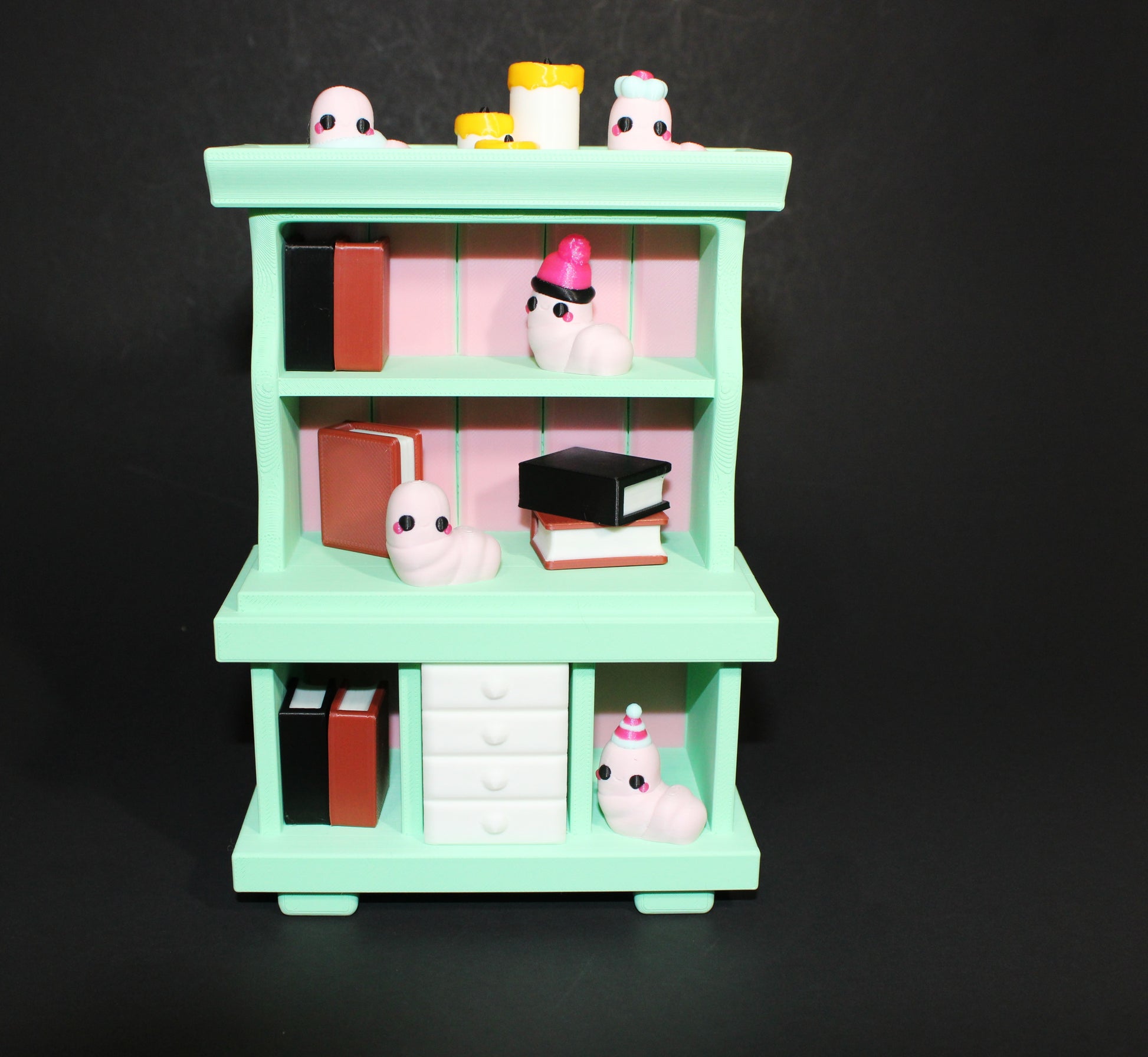 3D-Printed Bookworm Hutch – Includes Worms, Books, a Hutch, and a Candle. - Wonderland 3D Printing 