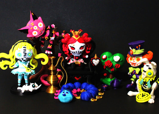 Wonderland Fidget Toy Set: Alice, Caterpillar, Hatter, Cat, Rabbit, Queen - 3D Printed - Wonderland 3D Printing 