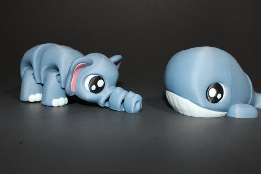 3D Printed Articulated Whale or Elephant Flexi Fidget Toy
