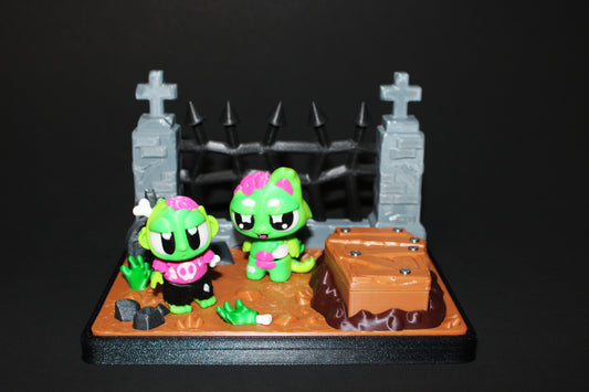 3D Printed Flexi Zombie with Zombie Kitty in Graveyard-Brain Included - Wonderland 3D Printing 