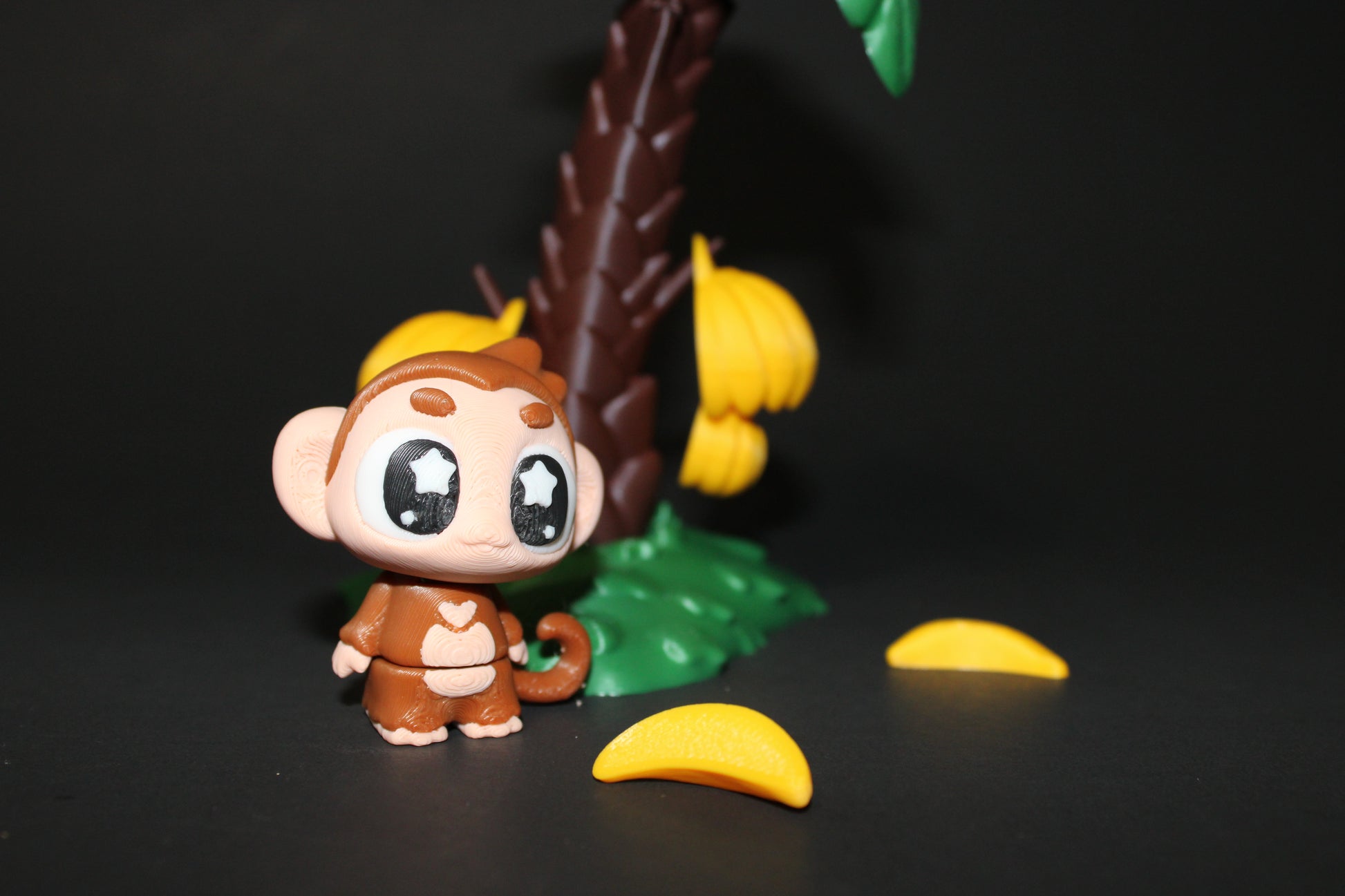 3D Printed Monkey with Banana Tree Toy Set: Includes Tree that Leaves Spin, 1 Monkey, 2 Bananas, and 2 Hanging Banana Bunches - Wonderland 3D Printing 