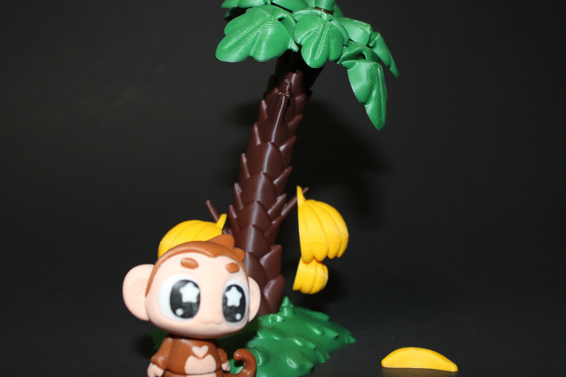 3D Printed Monkey with Banana Tree Toy Set: Includes Tree that Leaves Spin, 1 Monkey, 2 Bananas, and 2 Hanging Banana Bunches - Wonderland 3D Printing 