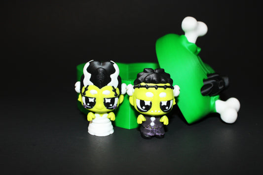 3D Printed Flexi Frankenstein and Bride with Heart Container - Wonderland 3D Printing 