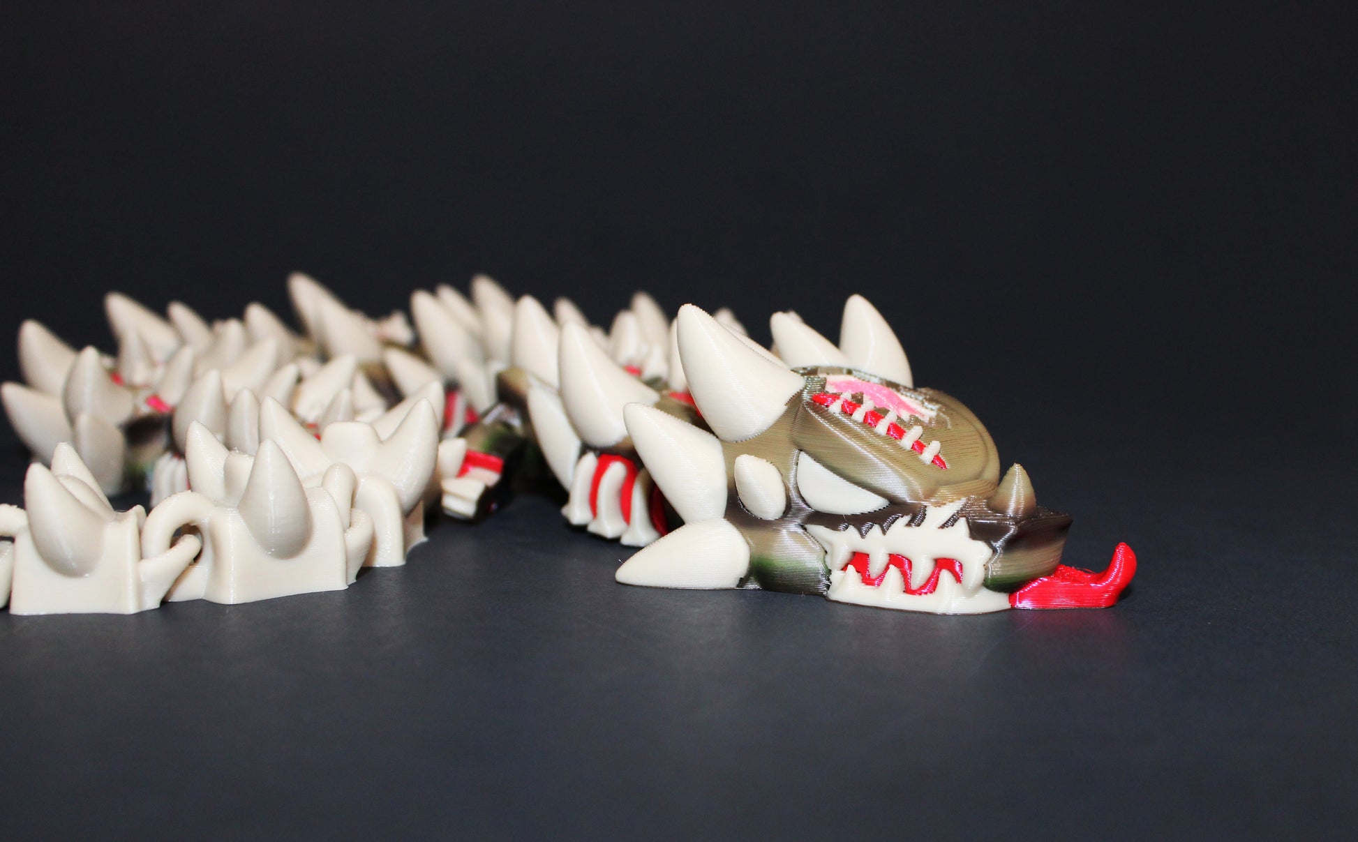 Zombie Dragon: 3D Printed Articulated Fidget Toy-18" Long- Brains Glow in Black Light - Wonderland 3D Printing 