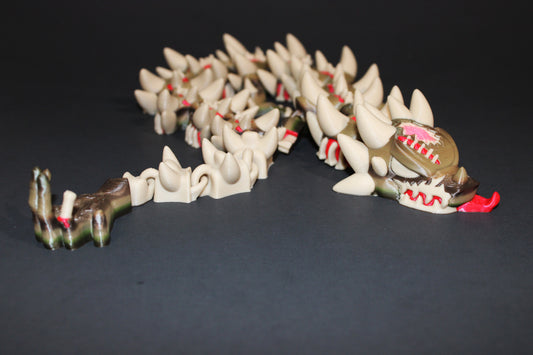 Zombie Dragon: 3D Printed Articulated Fidget Toy-18" Long- Brains Glow in Black Light - Wonderland 3D Printing 