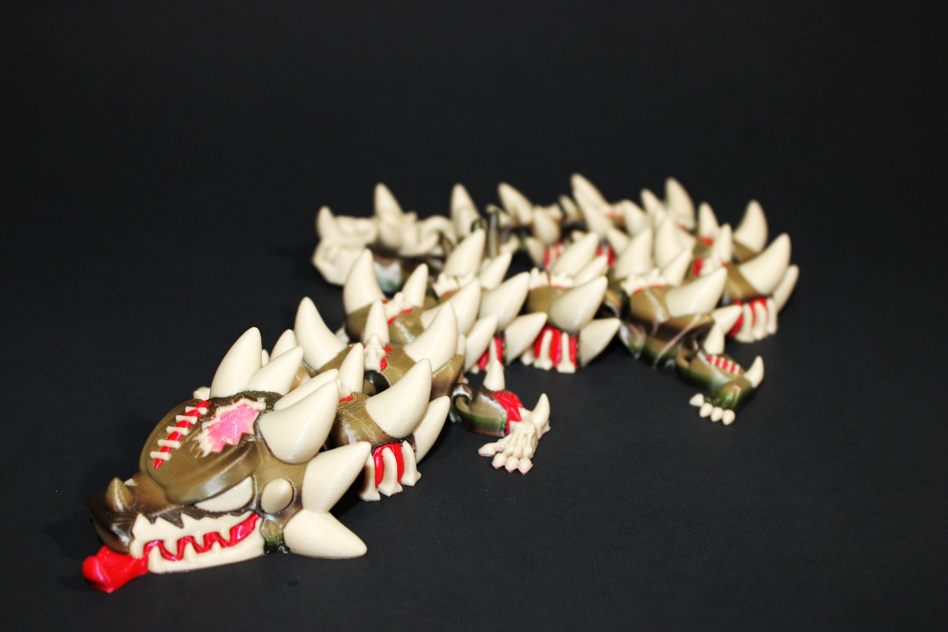 Zombie Dragon: 3D Printed Articulated Fidget Toy-18" Long- Brains Glow in Black Light - Wonderland 3D Printing 