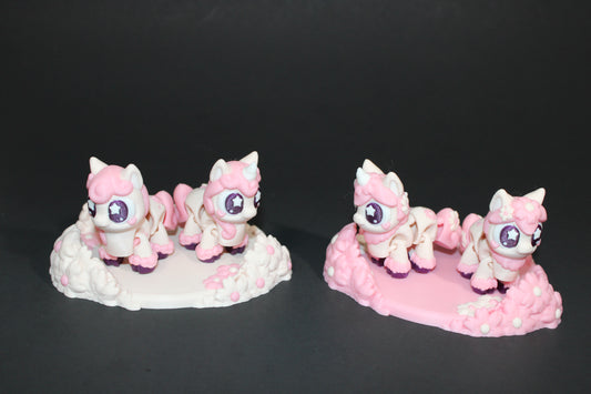 3D Printed Articulated Sakura Unicorn and Sakura Horse or Unicorn and Horse
