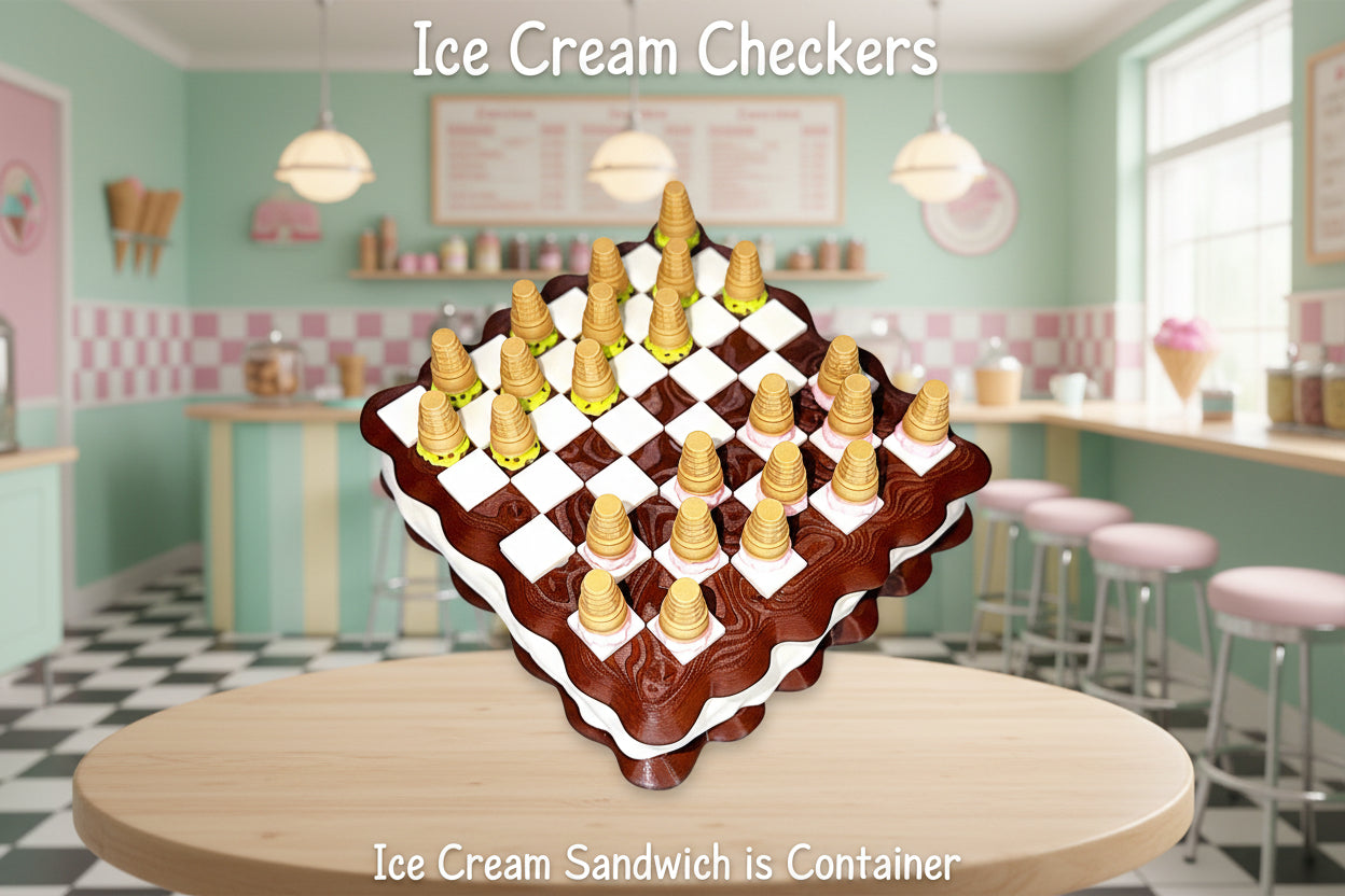 Ice Cream Checkers - 3D Printed- Ice Cream Cake is Container - Wonderland 3D Printing 