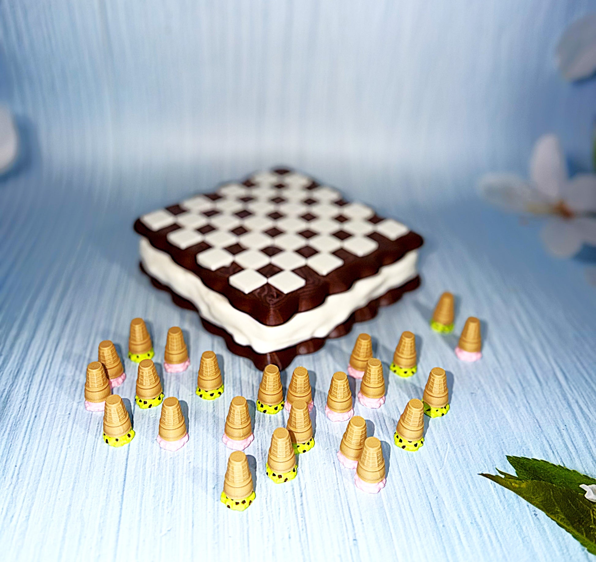 Ice Cream Checkers - 3D Printed- Ice Cream Cake is Container - Wonderland 3D Printing 