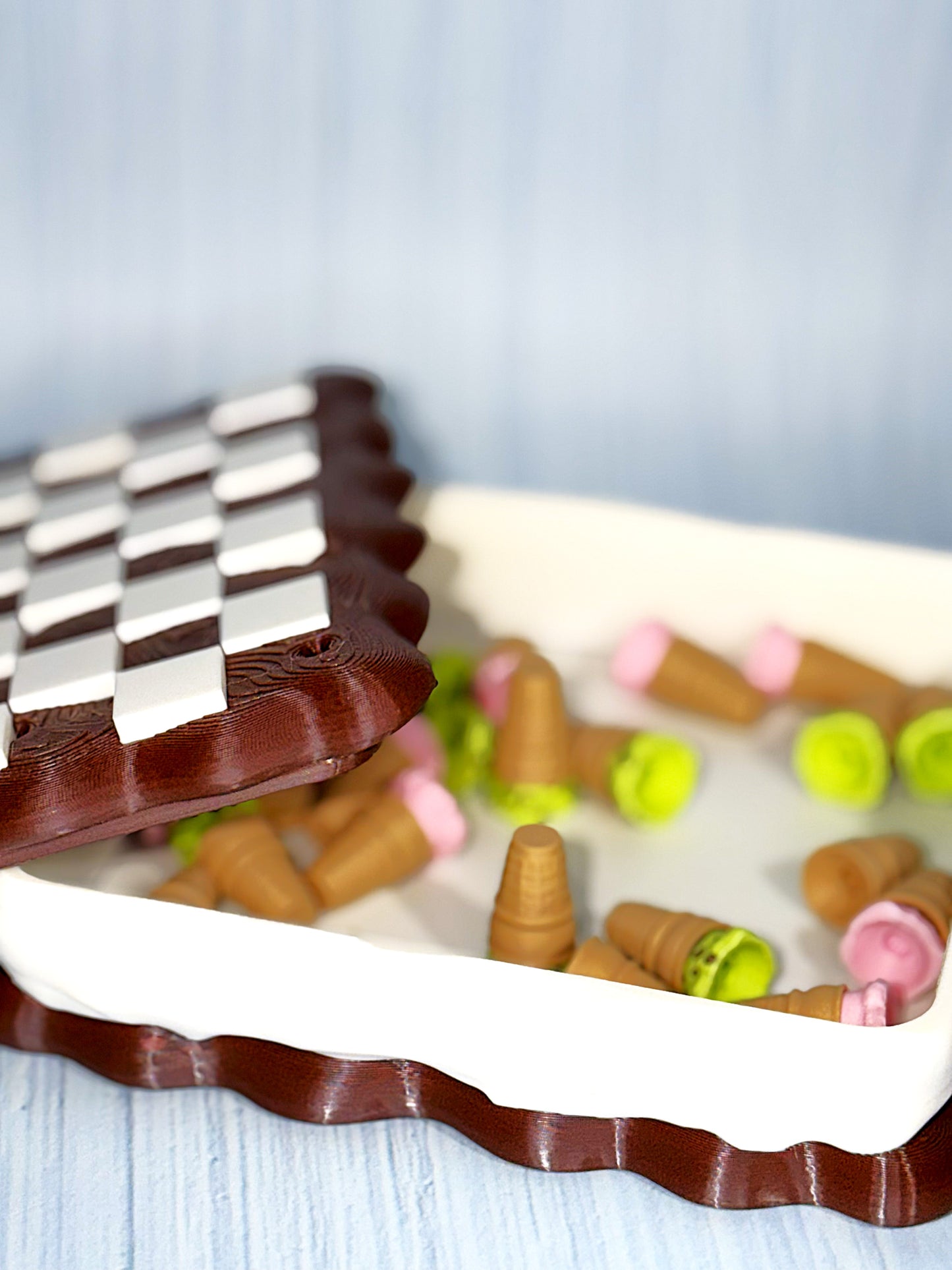 Ice Cream Checkers - 3D Printed- Ice Cream Cake is Container - Wonderland 3D Printing 