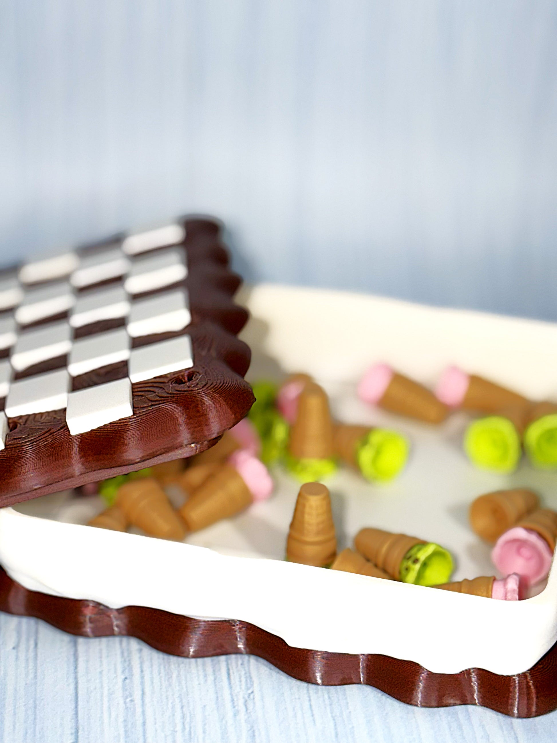 Ice Cream Checkers - 3D Printed- Ice Cream Cake is Container - Wonderland 3D Printing 