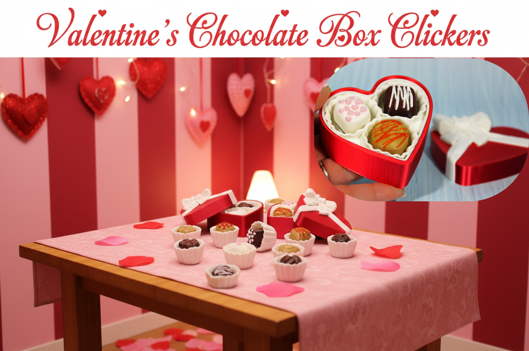 Valentines Heart box with Chocolate Clickers-3d printed-Chocolates are randomly selected - Wonderland 3D Printing 