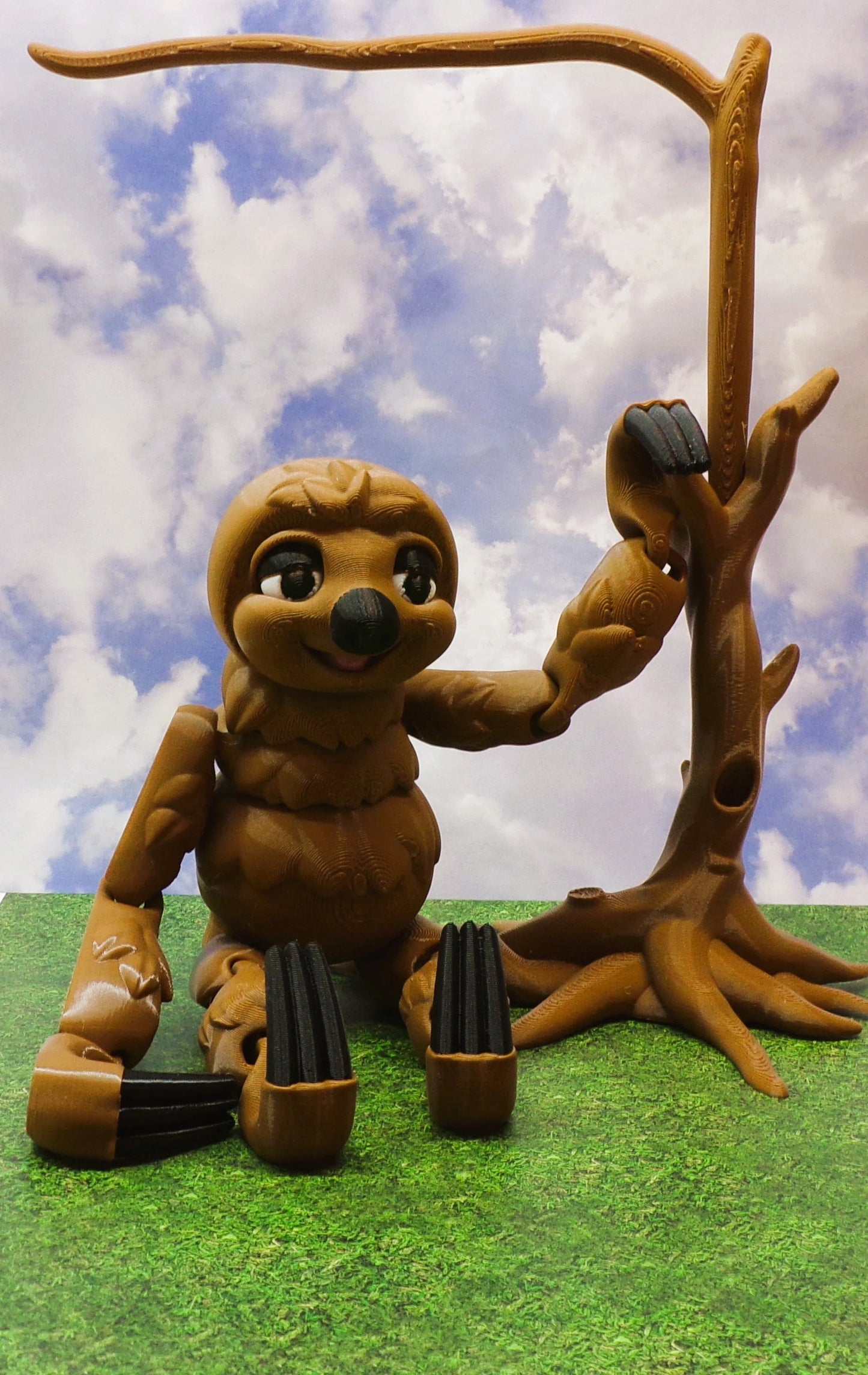 Sloth:3D Printed Articulated Sloth with Tree - Wonderland 3D Printing 