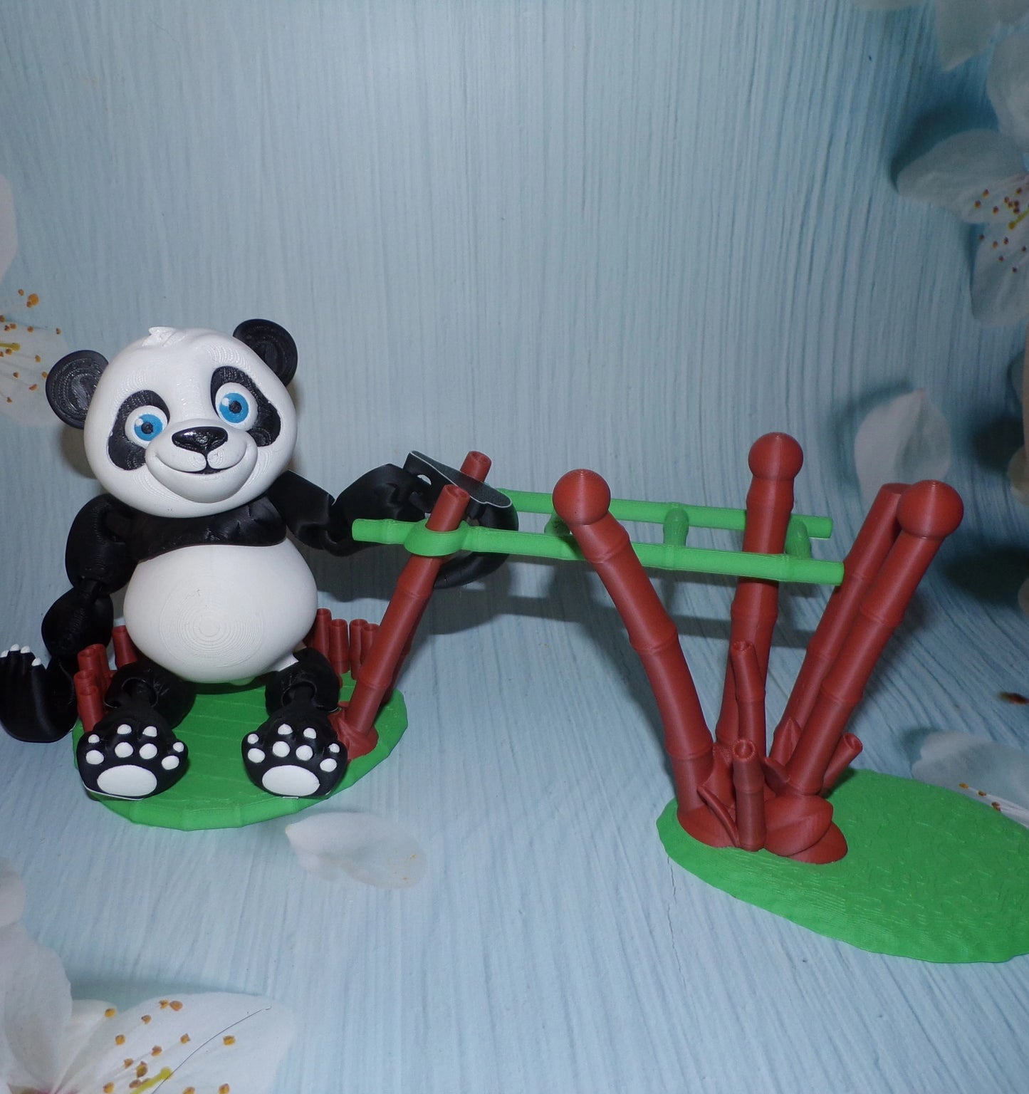 Panda Bear with Bamboo Stand 3D Printed Articulated Flexi Fidget